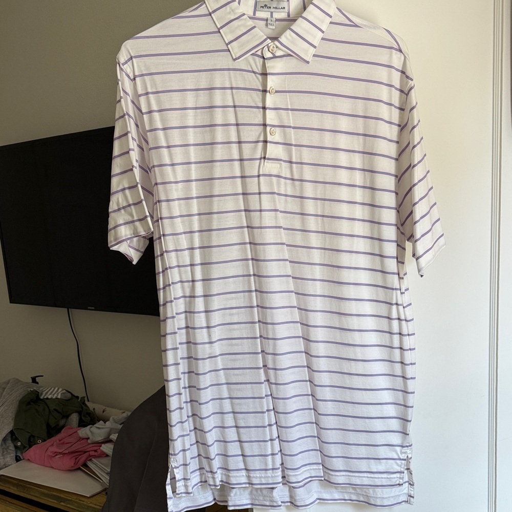 Peter Millar Men's Polo Shirt - Lavender and White Stripes